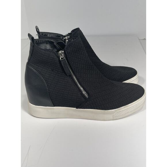 Steve Madden Womens Loxley Black Mesh Wedge High Top Sneaker Zip Sz 10 M NEW** - Picture 4 of 10